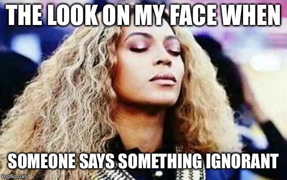 beyonce calm | THE LOOK ON MY FACE WHEN; SOMEONE SAYS SOMETHING IGNORANT | image tagged in beyonce calm | made w/ Imgflip meme maker