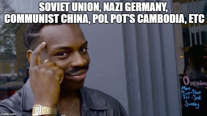 Roll Safe Think About It Meme | SOVIET UNION, NAZI GERMANY, COMMUNIST CHINA, POL POT'S CAMBODIA, ETC | image tagged in memes,roll safe think about it | made w/ Imgflip meme maker