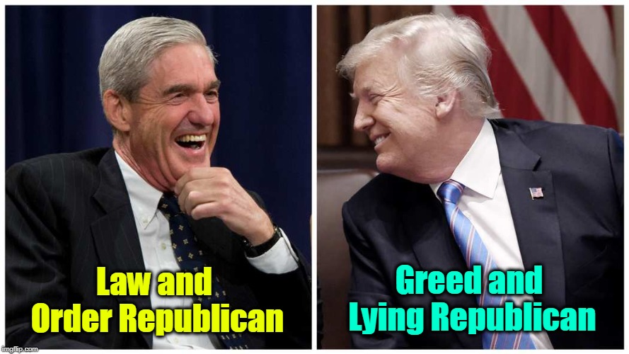 Republicans used to talk endlessly about law and order. These days, not so much. | Greed and Lying Republican; Law and Order Republican | image tagged in trump,mueller,law and order,greed,lying,republican | made w/ Imgflip meme maker