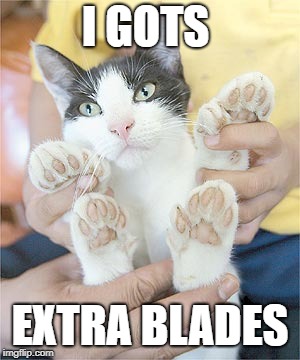 6 toes | I GOTS EXTRA BLADES | image tagged in 6 toes | made w/ Imgflip meme maker