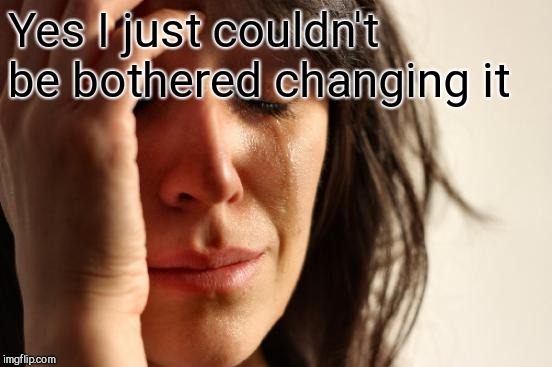 First World Problems Meme | Yes I just couldn't be bothered changing it | image tagged in memes,first world problems | made w/ Imgflip meme maker