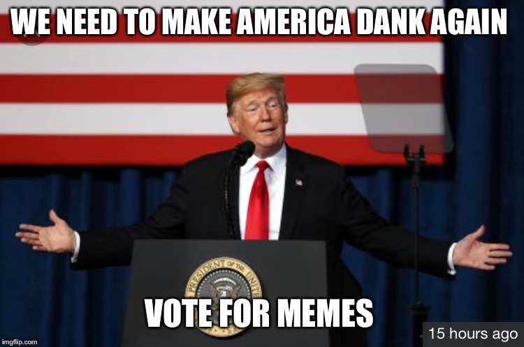 Make america dank again | WE NEED TO MAKE AMERICA DANK AGAIN; VOTE FOR MEMES | image tagged in make america dank again | made w/ Imgflip meme maker