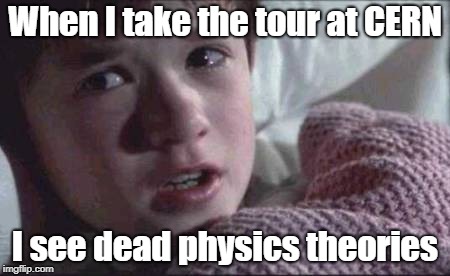 I See Dead People | When I take the tour at CERN; I see dead physics theories | image tagged in memes,i see dead people,cern,physics | made w/ Imgflip meme maker