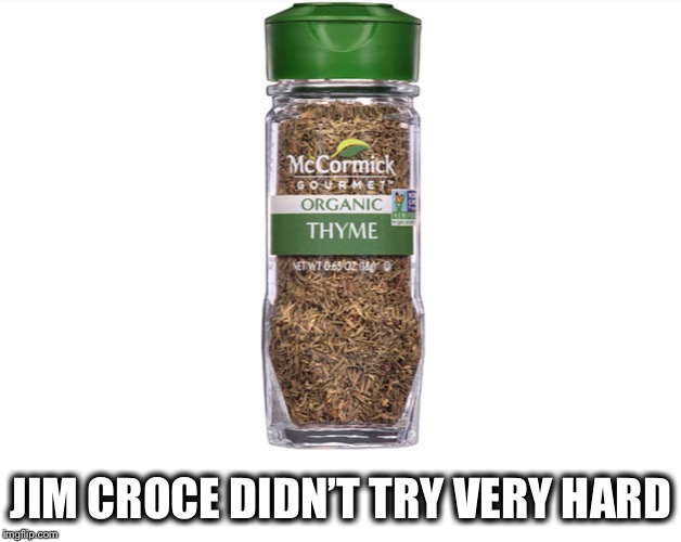 JIM CROCE DIDN’T TRY VERY HARD | image tagged in song lyrics | made w/ Imgflip meme maker