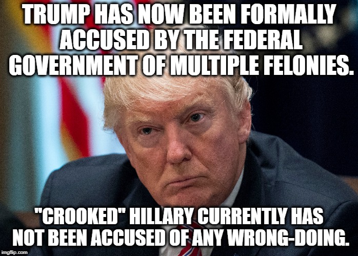 Now Evicting Oval Office Squatters. | TRUMP HAS NOW BEEN FORMALLY ACCUSED BY THE FEDERAL GOVERNMENT OF MULTIPLE FELONIES. "CROOKED" HILLARY CURRENTLY HAS NOT BEEN ACCUSED OF ANY WRONG-DOING. | image tagged in donald trump,treason,traitor,russia,election,hillary clinton | made w/ Imgflip meme maker