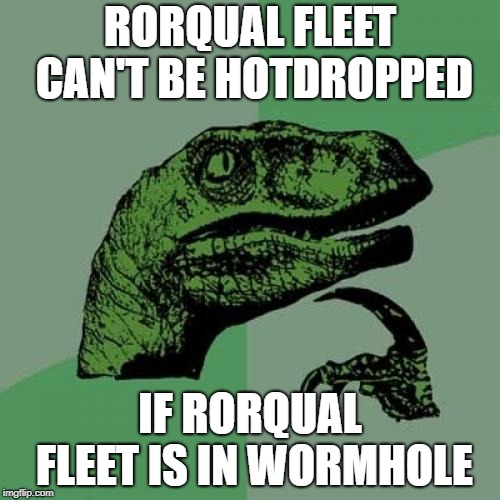 Philosoraptor Meme | RORQUAL FLEET CAN'T BE HOTDROPPED; IF RORQUAL FLEET IS IN WORMHOLE | image tagged in memes,philosoraptor | made w/ Imgflip meme maker