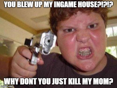 minecrafter | YOU BLEW UP MY INGAME HOUSE?!?!? WHY DONT YOU JUST KILL MY MOM? | image tagged in minecrafter | made w/ Imgflip meme maker