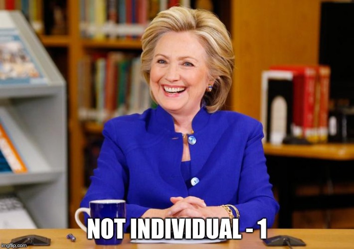 Not Individual - 1 | NOT INDIVIDUAL - 1 | image tagged in hillary clinton,hillaryclinton | made w/ Imgflip meme maker