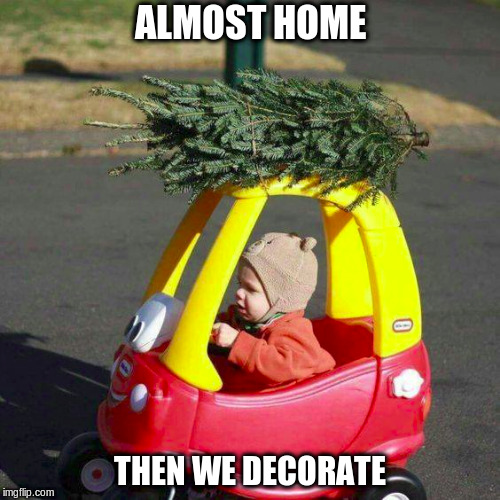 Christmas Tree | ALMOST HOME; THEN WE DECORATE | image tagged in christmas,christmas tree | made w/ Imgflip meme maker