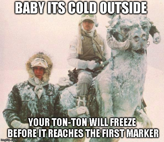 TaunTaun | BABY ITS COLD OUTSIDE; YOUR TON-TON WILL FREEZE BEFORE IT REACHES THE FIRST MARKER | image tagged in tauntaun | made w/ Imgflip meme maker