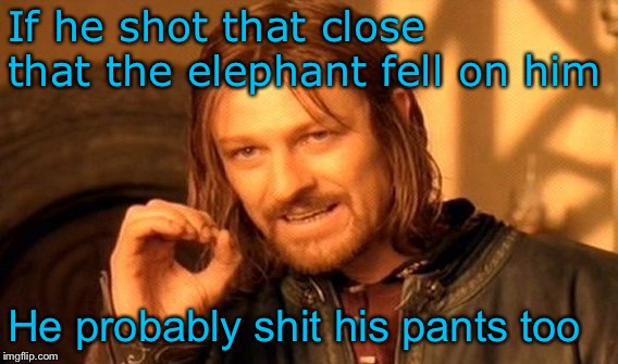 One Does Not Simply Meme | If he shot that close that the elephant fell on him He probably shit his pants too | image tagged in memes,one does not simply | made w/ Imgflip meme maker