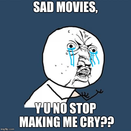 Y U No | SAD MOVIES, Y U NO STOP MAKING ME CRY?? | image tagged in memes,y u no | made w/ Imgflip meme maker