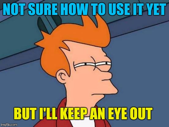 Futurama Fry Meme | NOT SURE HOW TO USE IT YET BUT I'LL KEEP AN EYE OUT | image tagged in memes,futurama fry | made w/ Imgflip meme maker