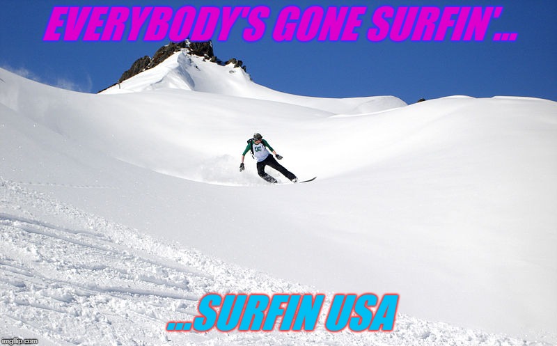 Surf City? | EVERYBODY'S GONE SURFIN'... ...SURFIN USA | image tagged in funny,snow day,snowboarding | made w/ Imgflip meme maker