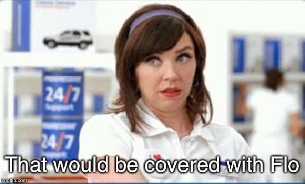 Progressive Flo | That would be covered with Flo | image tagged in progressive flo | made w/ Imgflip meme maker