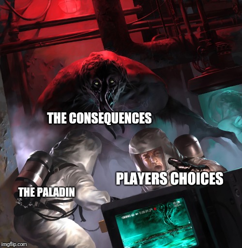 THE CONSEQUENCES; PLAYERS CHOICES; THE PALADIN | image tagged in problems | made w/ Imgflip meme maker