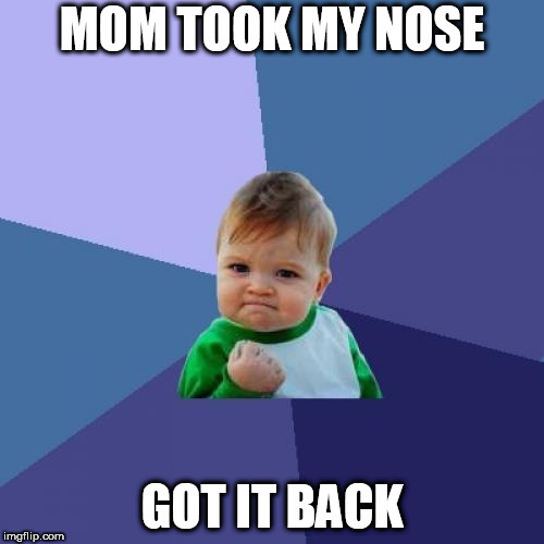 Success Kid Meme |  MOM TOOK MY NOSE; GOT IT BACK | image tagged in memes,success kid | made w/ Imgflip meme maker