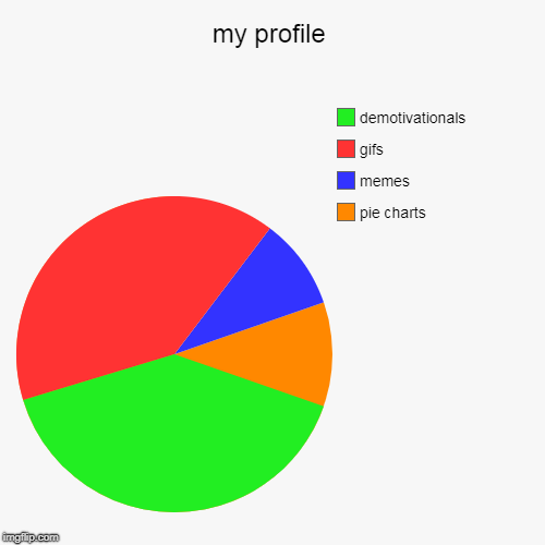 my profile | my profile | pie charts, memes, gifs, demotivationals | image tagged in demotivationals,pie charts,gifs,memes | made w/ Imgflip chart maker