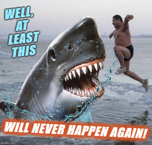 When you're timing's just a bit off | WELL, AT LEAST THIS; WILL NEVER HAPPEN AGAIN! | image tagged in sharks,bad luck,swimming,animal meme,palaxote | made w/ Imgflip meme maker