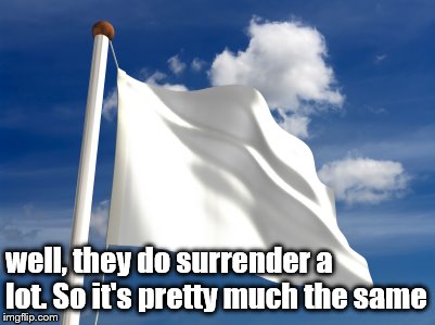 White Flag | well, they do surrender a lot. So it's pretty much the same | image tagged in white flag | made w/ Imgflip meme maker