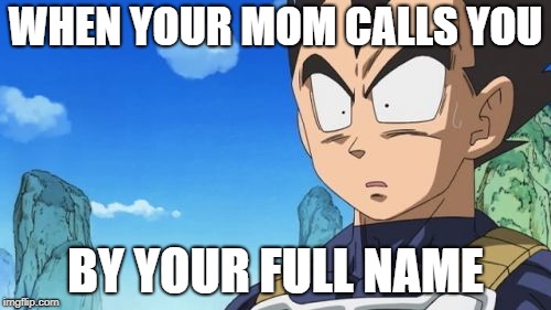 Surprized Vegeta | WHEN YOUR MOM CALLS YOU; BY YOUR FULL NAME | image tagged in memes,surprized vegeta | made w/ Imgflip meme maker