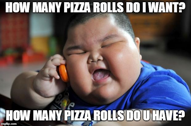 fat kid | HOW MANY PIZZA ROLLS DO I WANT? HOW MANY PIZZA ROLLS DO U HAVE? | image tagged in fat kid | made w/ Imgflip meme maker