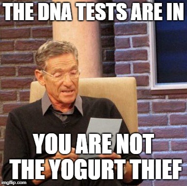 Maury Lie Detector Meme | THE DNA TESTS ARE IN; YOU ARE NOT THE YOGURT THIEF | image tagged in memes,maury lie detector | made w/ Imgflip meme maker