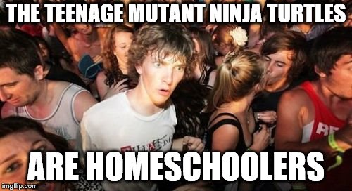 ;) | THE TEENAGE MUTANT NINJA TURTLES; ARE HOMESCHOOLERS | image tagged in memes,sudden clarity clarence,teenage mutant ninja turtles,homeschool,funny | made w/ Imgflip meme maker