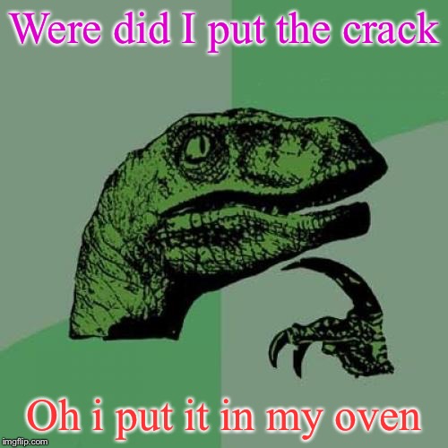 Philosoraptor Meme | Were did I put the crack; Oh i put it in my oven | image tagged in memes,philosoraptor | made w/ Imgflip meme maker