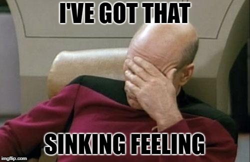 Captain Picard Facepalm Meme | I'VE GOT THAT SINKING FEELING | image tagged in memes,captain picard facepalm | made w/ Imgflip meme maker