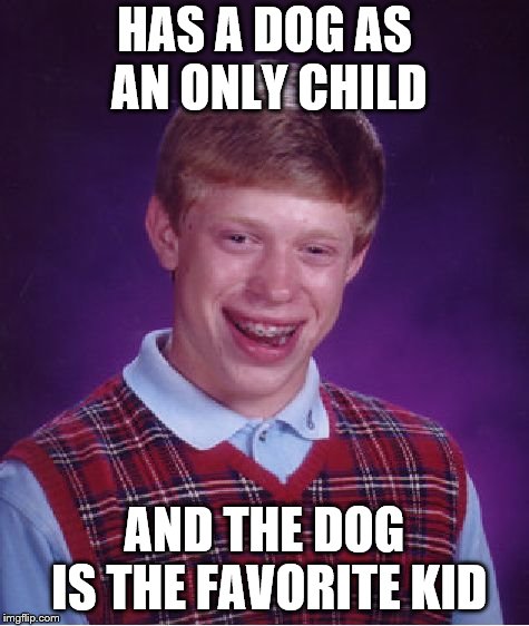 Bad Luck Brian Meme | HAS A DOG AS AN ONLY CHILD AND THE DOG IS THE FAVORITE KID | image tagged in memes,bad luck brian | made w/ Imgflip meme maker