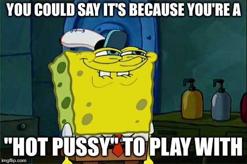 Don't You Squidward Meme | YOU COULD SAY IT'S BECAUSE YOU'RE A "HOT PUSSY" TO PLAY WITH | image tagged in memes,dont you squidward | made w/ Imgflip meme maker