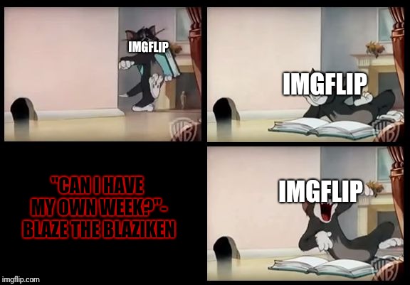 But can I?  | IMGFLIP; IMGFLIP; "CAN I HAVE MY OWN WEEK?"- BLAZE THE BLAZIKEN; IMGFLIP | image tagged in tom and jerry book,week,imgflip | made w/ Imgflip meme maker