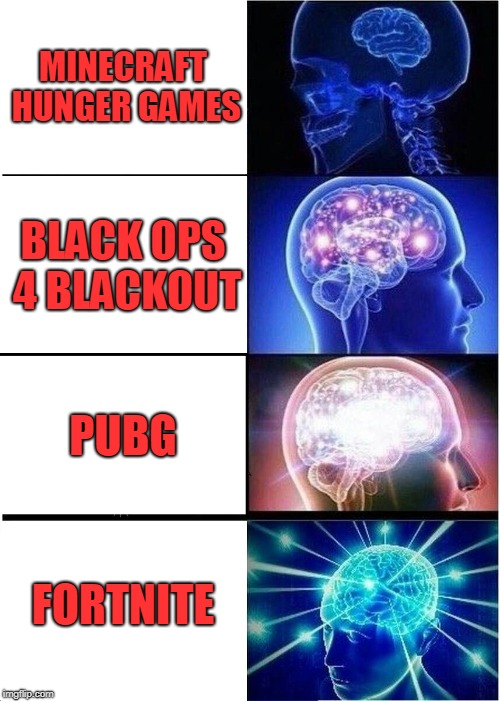 Expanding Brain | MINECRAFT HUNGER GAMES; BLACK OPS 4 BLACKOUT; PUBG; FORTNITE | image tagged in memes,expanding brain | made w/ Imgflip meme maker