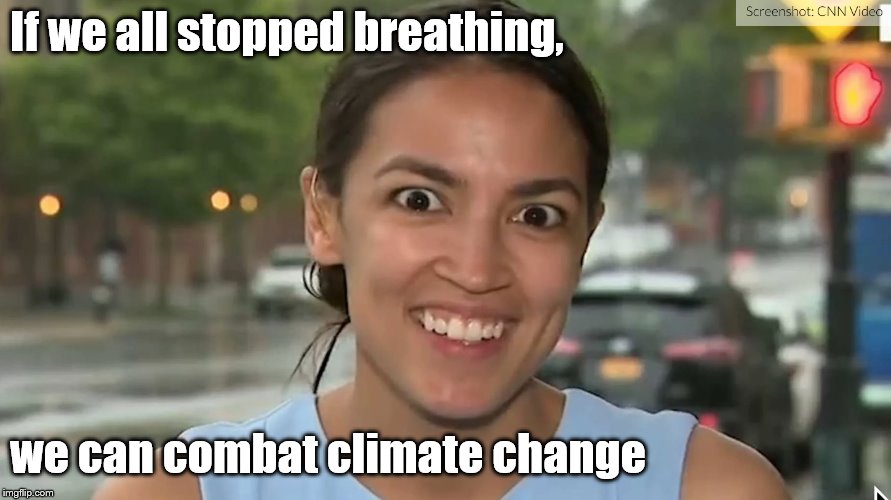 Alexandria Ocasio-Cortez | If we all stopped breathing, we can combat climate change | image tagged in alexandria ocasio-cortez | made w/ Imgflip meme maker