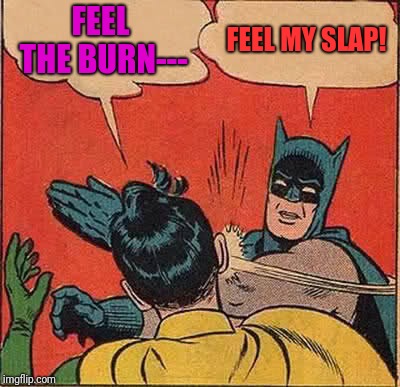 Batman Slapping Robin Meme | FEEL THE BURN---; FEEL MY SLAP! | image tagged in memes,batman slapping robin | made w/ Imgflip meme maker