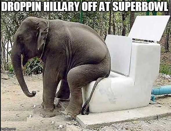 left her in the   BOWL! | DROPPIN HILLARY OFF AT SUPERBOWL | image tagged in hillary clinton,dropped off,at  superbowl | made w/ Imgflip meme maker