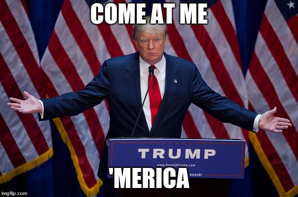 Donald Trump | COME AT ME; 'MERICA | image tagged in donald trump | made w/ Imgflip meme maker
