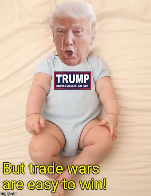 Crying Trump Baby | But trade wars are easy to win! | image tagged in crying trump baby | made w/ Imgflip meme maker