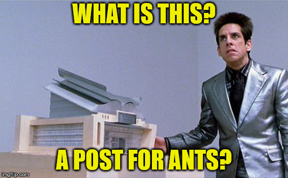 A center for ants? | WHAT IS THIS? A POST FOR ANTS? | image tagged in a center for ants | made w/ Imgflip meme maker