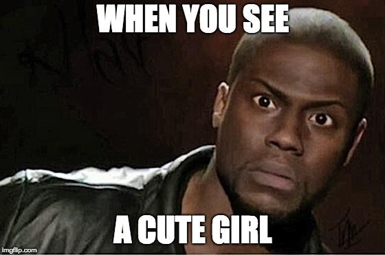 Kevin Hart Meme | WHEN YOU SEE; A CUTE GIRL | image tagged in memes,kevin hart | made w/ Imgflip meme maker