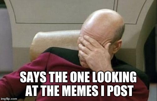 Captain Picard Facepalm Meme | SAYS THE ONE LOOKING AT THE MEMES I POST | image tagged in memes,captain picard facepalm | made w/ Imgflip meme maker