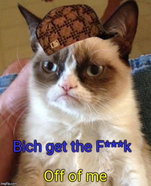 Grumpy Cat Meme | Off of me; Bich get the F***k | image tagged in memes,grumpy cat,scumbag | made w/ Imgflip meme maker