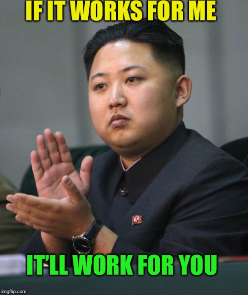 Kim Jong Un | IF IT WORKS FOR ME IT’LL WORK FOR YOU | image tagged in kim jong un | made w/ Imgflip meme maker