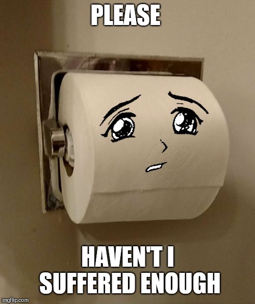 Toilet Paper Senpai | PLEASE HAVEN'T I SUFFERED ENOUGH | image tagged in toilet paper senpai | made w/ Imgflip meme maker