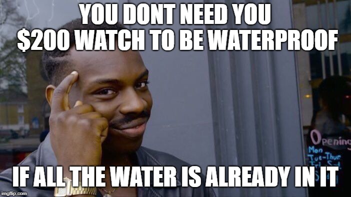 Roll Safe Think About It Meme | YOU DONT NEED YOU $200 WATCH TO BE WATERPROOF; IF ALL THE WATER IS ALREADY IN IT | image tagged in memes,roll safe think about it | made w/ Imgflip meme maker