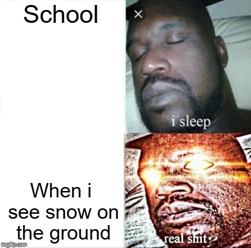 Sleeping Shaq | School; When i see snow on the ground | image tagged in memes,sleeping shaq | made w/ Imgflip meme maker