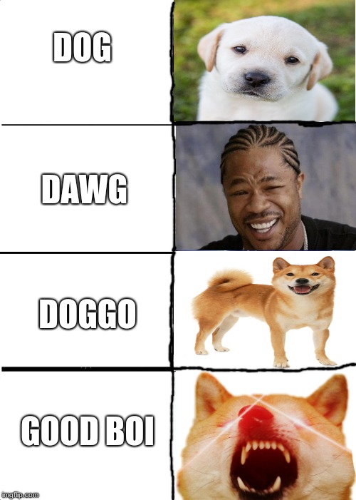 Expanding Brain Meme | DOG; DAWG; DOGGO; GOOD BOI | image tagged in memes,expanding brain,scumbag | made w/ Imgflip meme maker