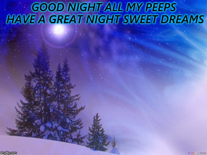 good night | GOOD NIGHT ALL MY PEEPS HAVE A GREAT NIGHT SWEET DREAMS | image tagged in good night,winter night,winter,memes,meme | made w/ Imgflip meme maker