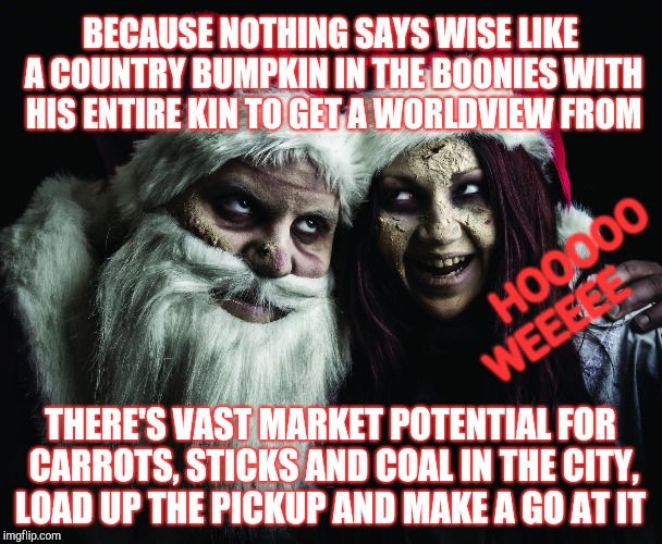 BECAUSE NOTHING SAYS WISE LIKE A COUNTRY BUMPKIN IN THE BOONIES WITH HIS ENTIRE KIN TO GET A WORLDVIEW FROM THERE'S VAST MARKET POTENTIAL FO | made w/ Imgflip meme maker